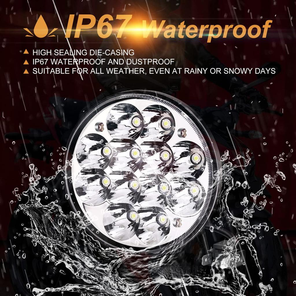 LED Headlight Inch Harley Headlight Beam LED Spotlight LED Work Light Fog Lamp Universal H5006 Replacement High Brightness Waterproof IP68 Round