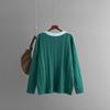 Autumn Winter Vintage Loose Long Sleeve Top Block Color Cardigan Pullover Knitwear Twists V-neck Sweater