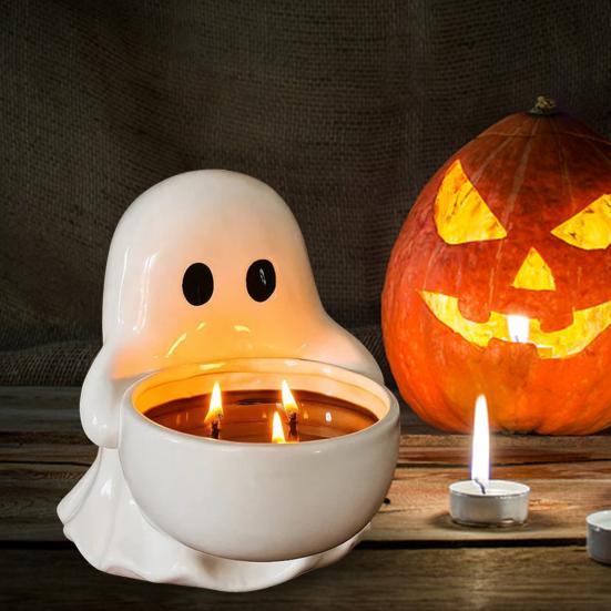 3Pcs Halloween Ghost Candle Holder Holding Bowl Ghost Votive Tealight Candle Stand Candlestick Decoration Table Centerpiece Ornament