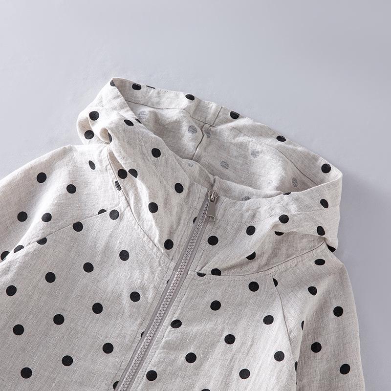 Felpa Giacca con Cappuccio e Zip a Pois in Lino Primavera 2026 per Donna