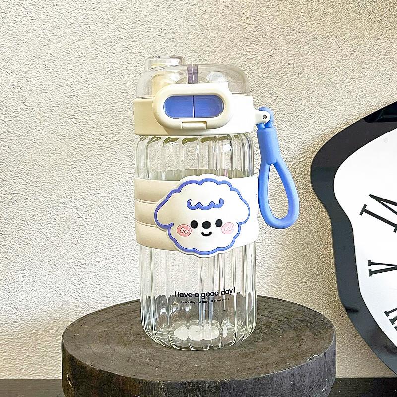 Cute Cartoon Glass Water Bottle with Straw