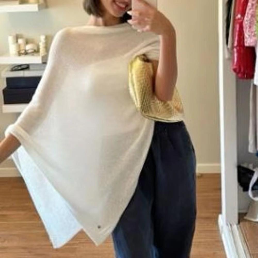 Summer Drop Shoulder Crochet Poncho Sweater Irregular Multi-wear Beach Cover Up Sheer Knitted Cover-ups Vacation Outfits