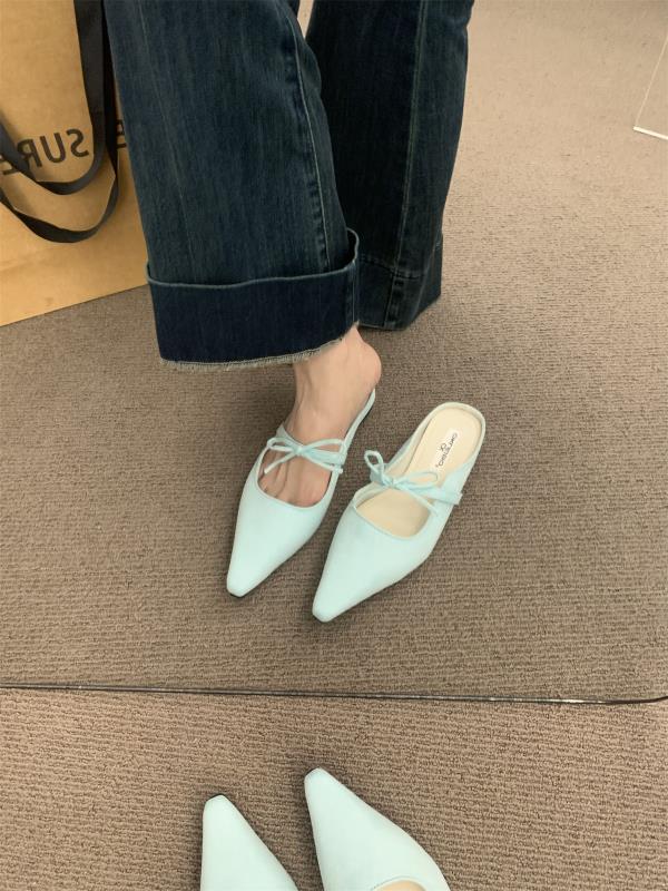 Fashion Female Shoes Ladies' Slippers Flock Cover Toe Luxury Slides Butterfly-Knot 2025 Designer Pointed Butterfly-knot Mary Janes