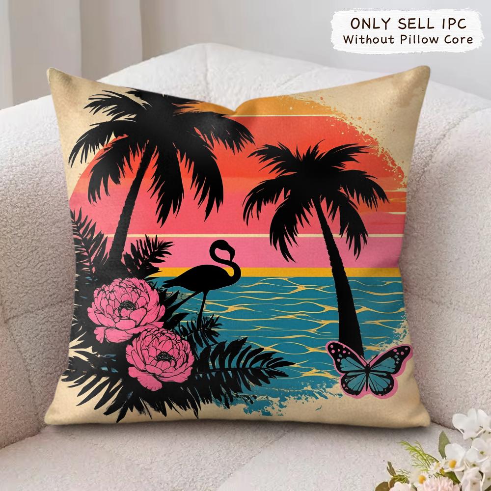 Tropical Palm Flamingo Cushion Cover Soft Plush Fabric DoubleSided Printed Cushion Covers for All Seasons Modern Home Decor