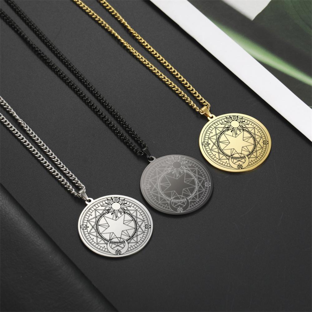 Vintage Magic Array Pentagram Crescent Circle Necklace Sun Moon Star Good Luck Eternal Love Neck Chain Amulet Jewelry