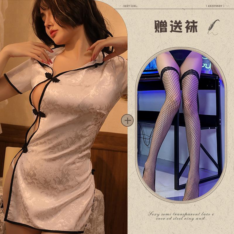 New sexy retro Republic of China style erotic underwear uniform slit hot short women's cheongsam flirting erotic underwear