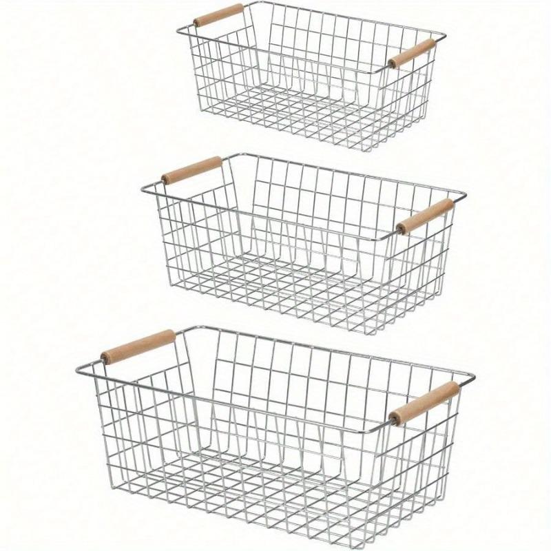 3 шт. Корзина для хранения из кованого железа в скандинавском стиле, металлическая корзина для хранения, гостиная, кухня, настольная корзина с сетчатым дном серебряный