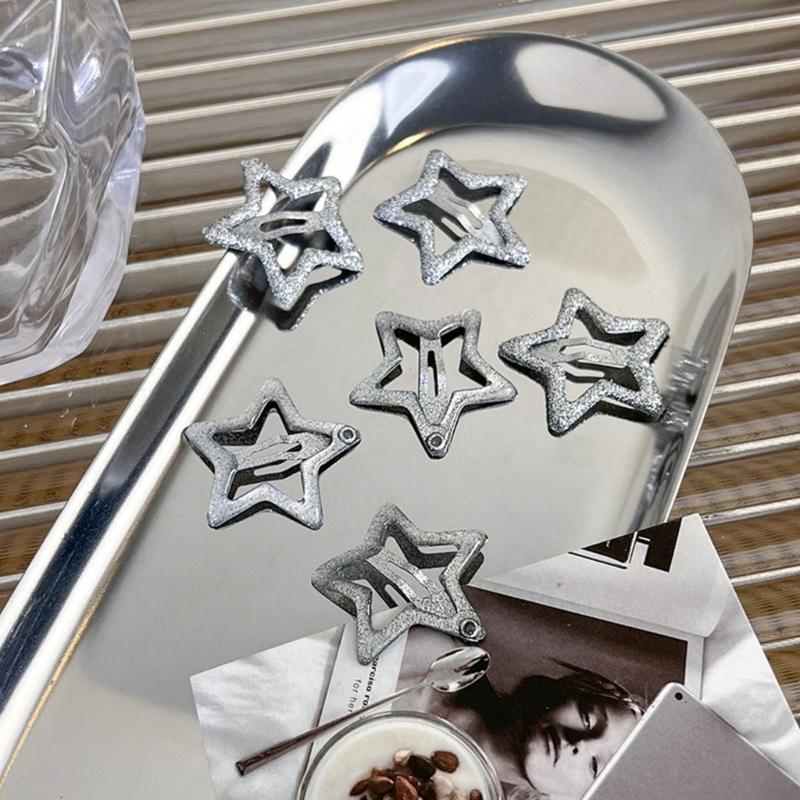 6pcs Fashion Sparkling Five-Pointed Star Hairpins Hair Duckbill Clip Sweet Hair Barrettes Fashion Hair Accessory Gifts