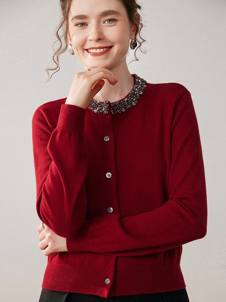 2025 A/W Women's Beaded Cashmere Loose Knit Cardigan