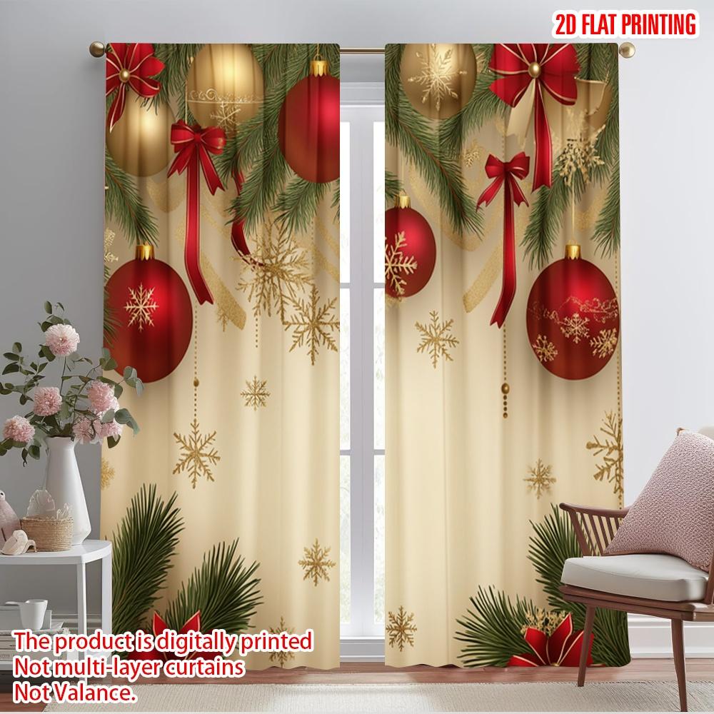 

2pcs,2D plane printing Print Curtains Christmas Baubles Fir Branches Snowflakes (3) Polyester Woven (without rod) Gifts Ldeal 52.50×116.00 CM 2pcs