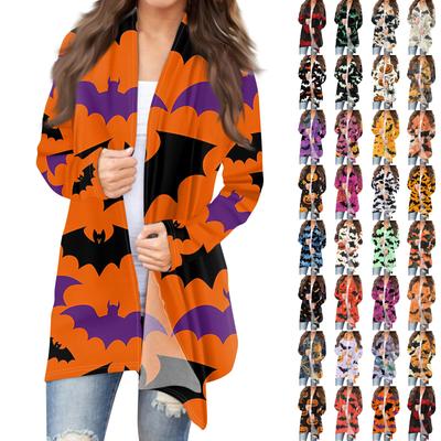 Women's Print Long Sleeve Front Cardigan Halloween Printed Top Lightweight Jacket