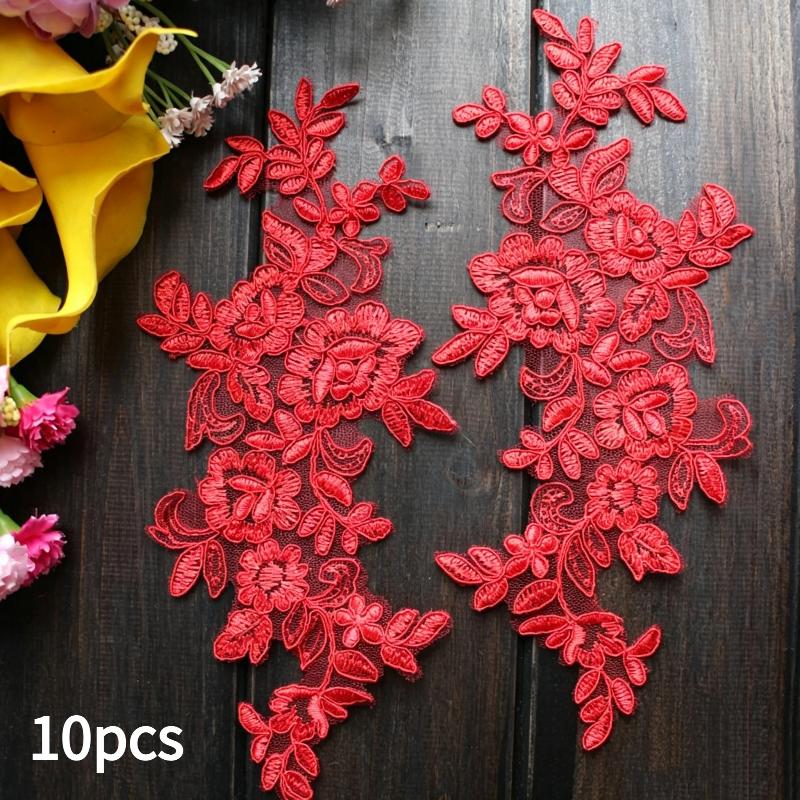 10Pcs Floral Lace Applique Pair Embroidery Flower Patch Sew On Lace Motif For Wedding Dress Garment Decoration