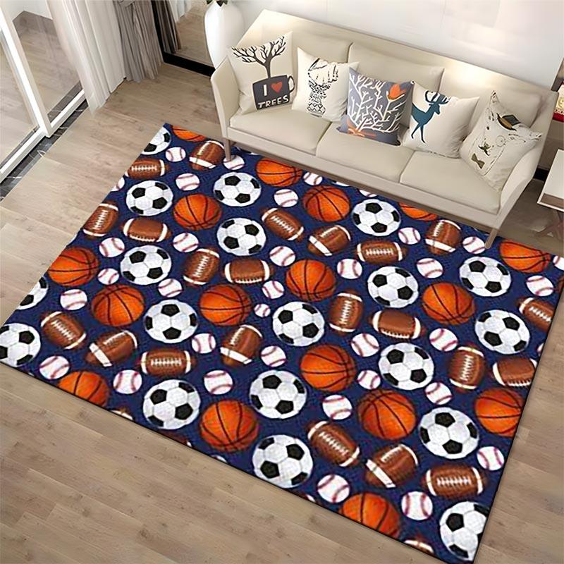 Sports-Themed Carpet with Footballs, Basketballs, Baseballs, Soccer Balls Suitable for Use As an Anti-slip for Living Room Bedroom Sofas