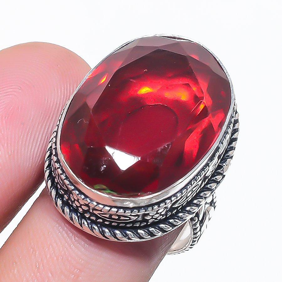 Natural Garnet Gemstone Handmade 925 Sterling Silver Jewelry Ring Size 8 z7O43