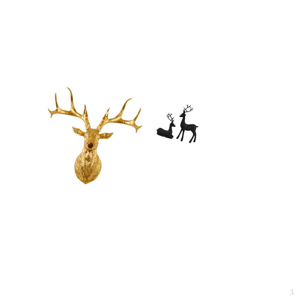 Boho Resin Deer Head Wall Sculpture And Black Reindeer Figurine Set for Office Home Living Room