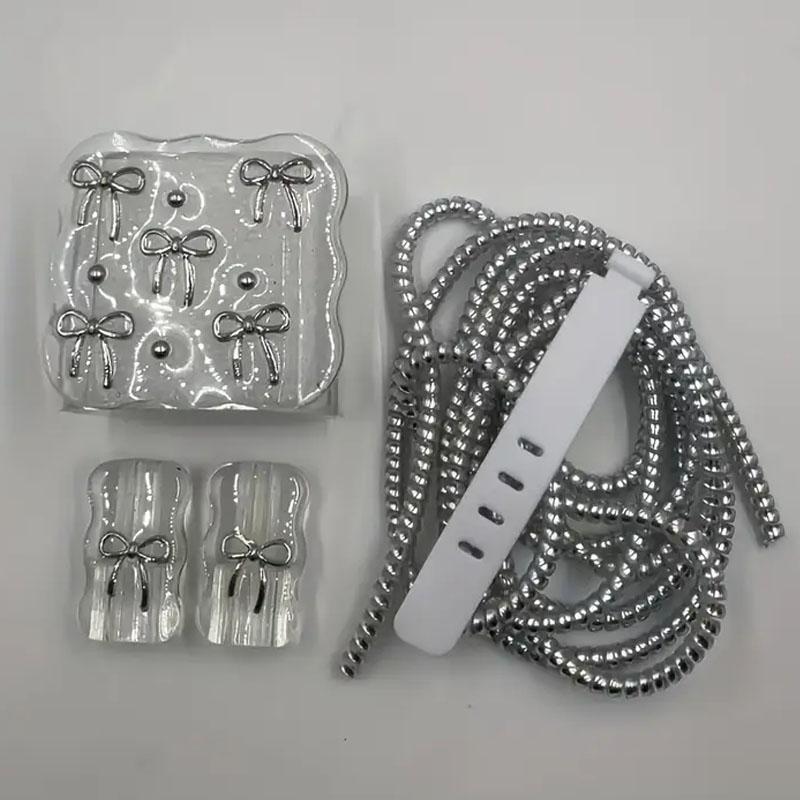 Transparent Shining Bowknot Cellphone Charger Protective Case Sleeve for Apple IPhone 18/20W Laser Cable Winder Wire Protectors