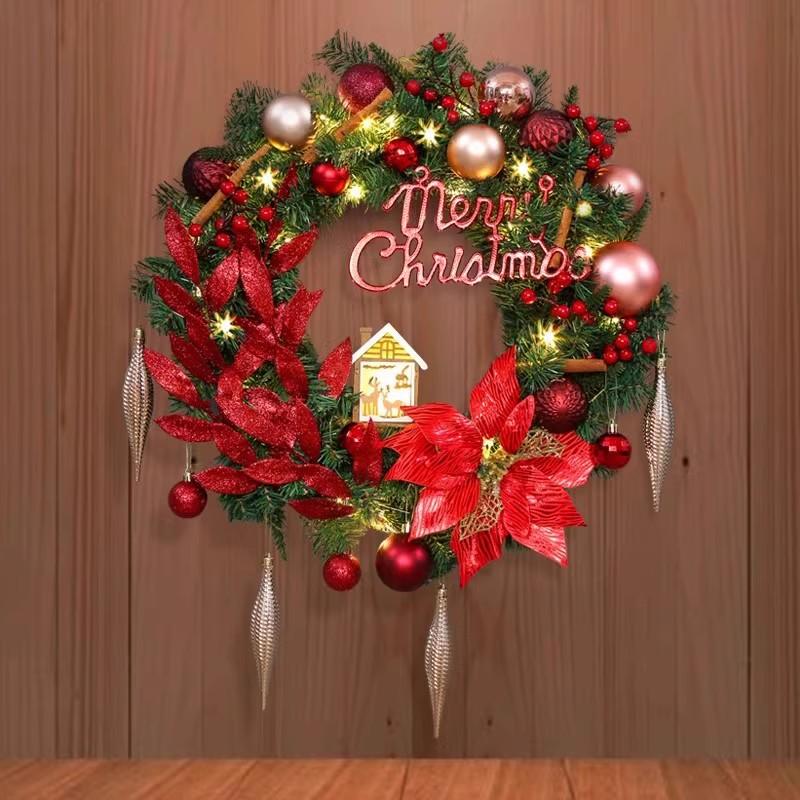 Factory Christmas Wreath Door Hanging Decorative Vine Snowfall for Mall Entrance Stair Handrail Pendant Bell Artificial Flower