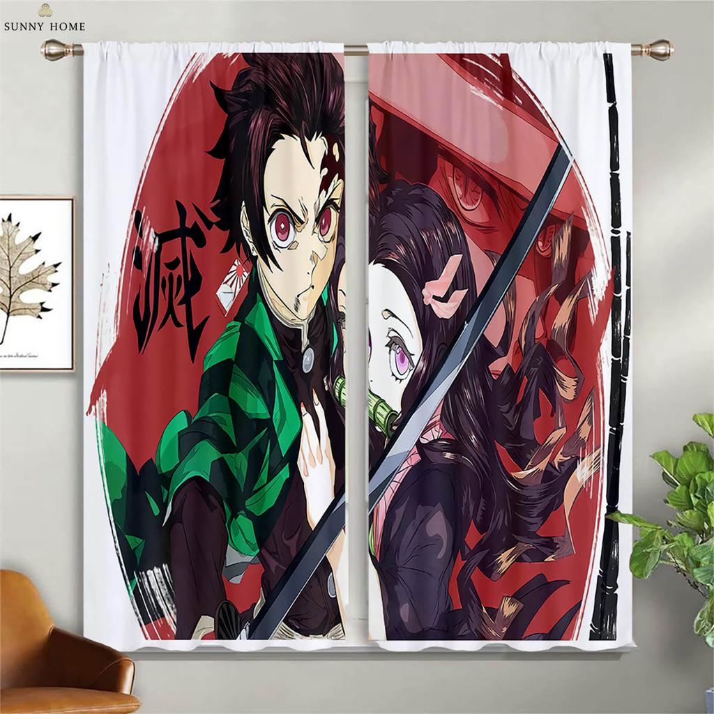 Cartoon Anime Printed Curtains Suitable For Children's Room Dormitory Study Window Decoration Curtains Home Decoration 2 Pieces