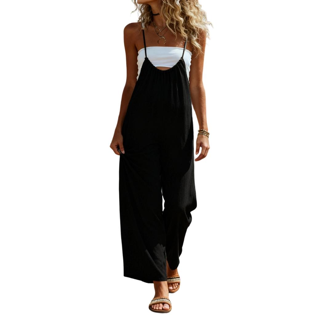 Damen Farb-Overalls, Lockerer Schnitt, Lässig, Weiter Bein, Vielseitiger Jumpsuit Mit Taschen