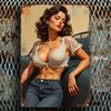 D Flat Metal Sign Vintage Pinup Girl Retro Art Poster Funny Tin Sign Wall Decor for Living Room Office