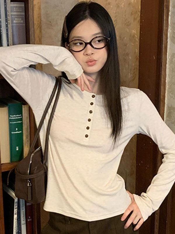 Autumn/Winter Pure Desire Spicy Girl Cotton Long-Sleeve Slimming T-shirt - Women's Versatile Flattering Top