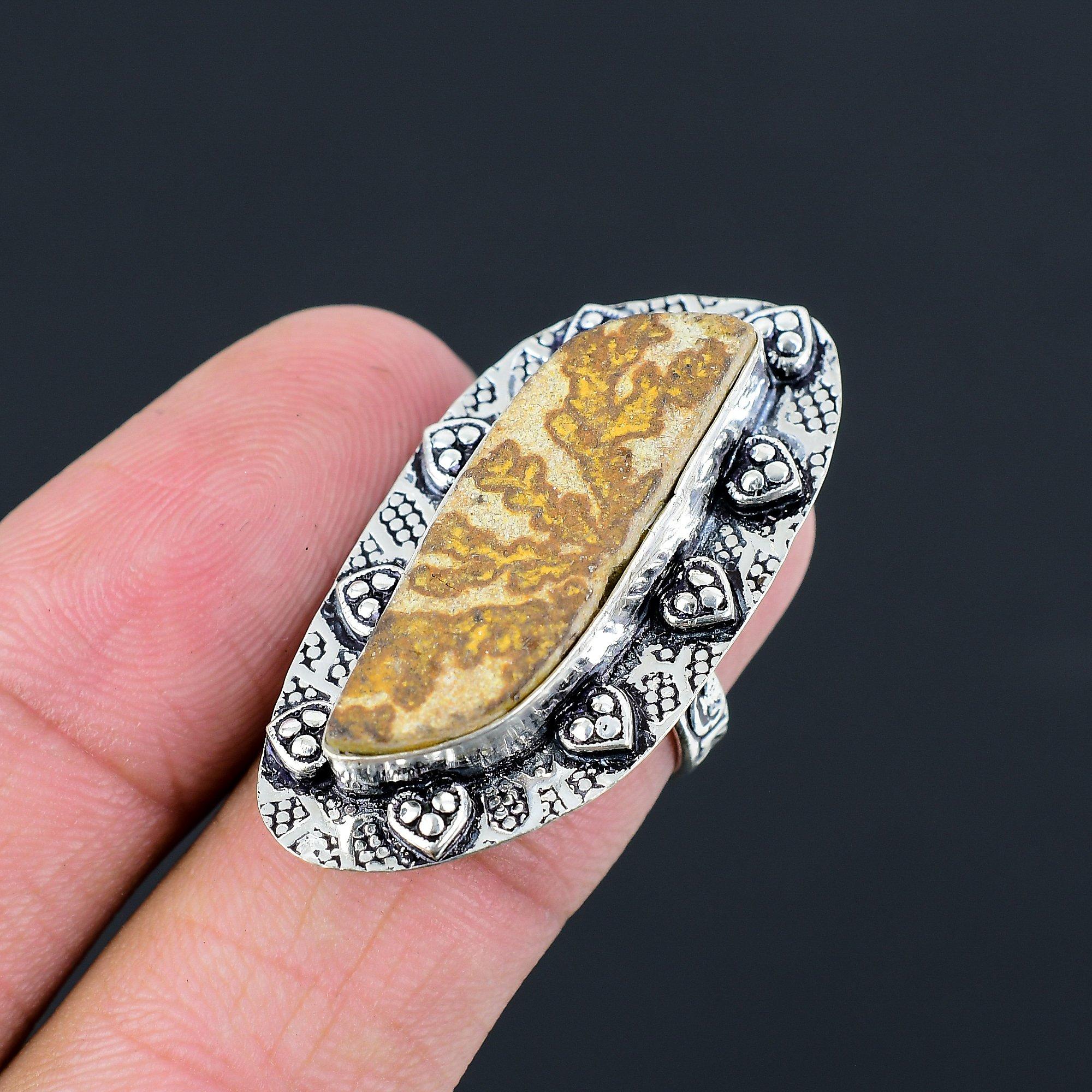 Womens day Deal 925 Silver Marquise Psilomelane Dendrite Gemstone Ring US 6.5 6.5