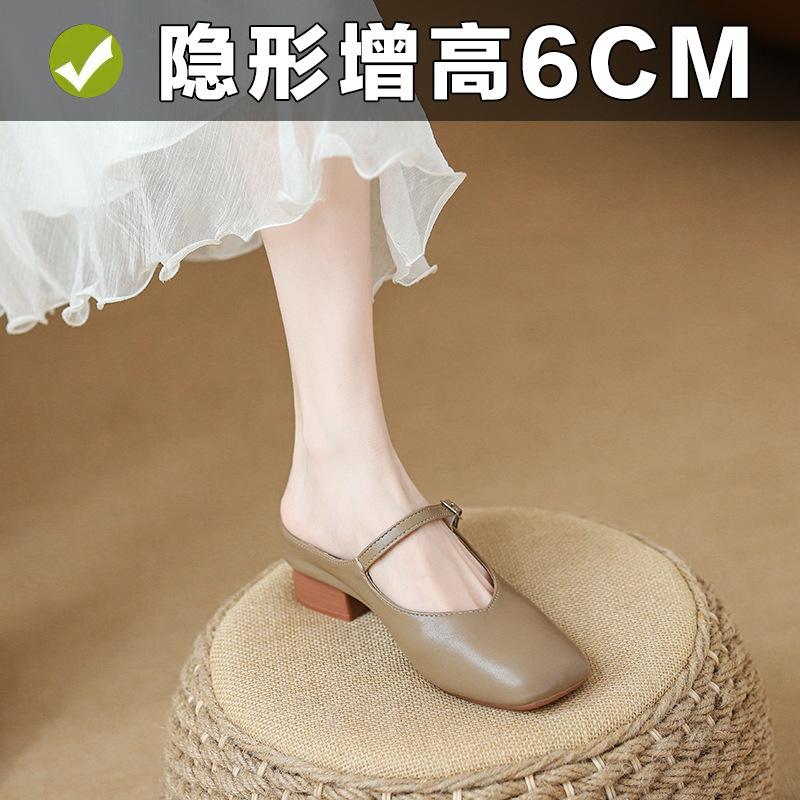 

внутреннее увеличение высоты 6 см, сумка-голова, полушлепанцы, женская верхняя одежда, весна и осень, новая толстая подошва, маленькие туфли Мэри Джейн, одинарные туфли 39 хаки