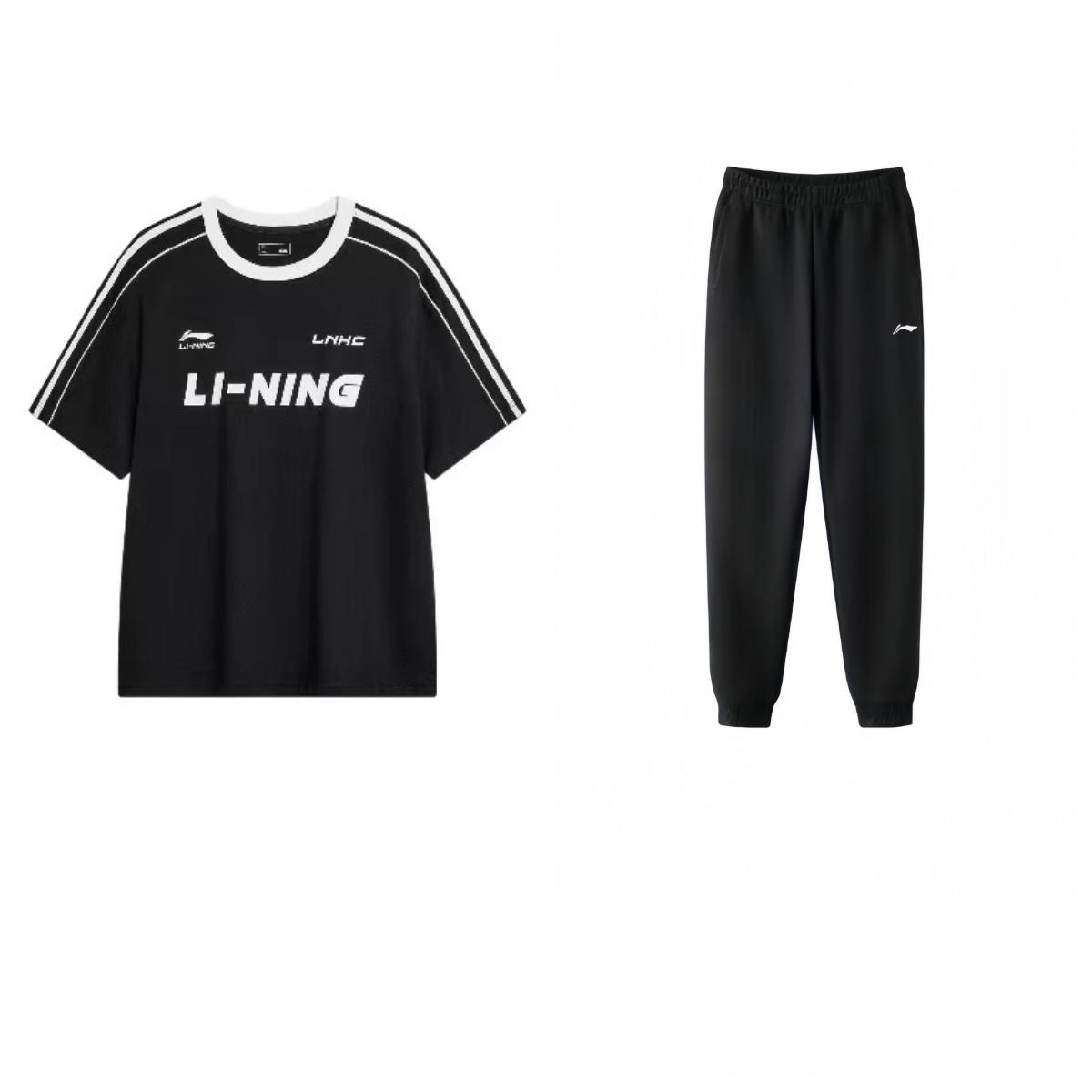 Li Ning Американский Винтажный Логотип с Буквой Свободная Короткая Рукавная Комфортная Длинная Штаны Повседневный Спортивный Костюм Мужской костюм AHSU657-2+AKLU819-2 XXXL