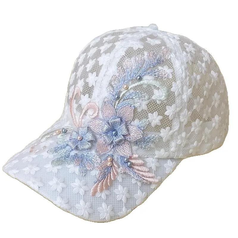 Breathable Summer Thin Lace Baseball Cap Women's Embroidered Flower Mesh Sunshade Hat Korean Style Fashionable Outdoor Cap