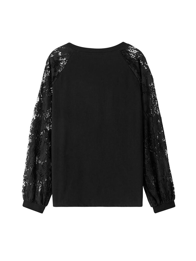 Women S Spring Autumn Casual Tops Long Sleeve O Neck Lace Floral Patchwork T-shirt