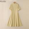 ZANZEA Women Casual Turn Down Collar Loose Summer Short Sleeve Dress
