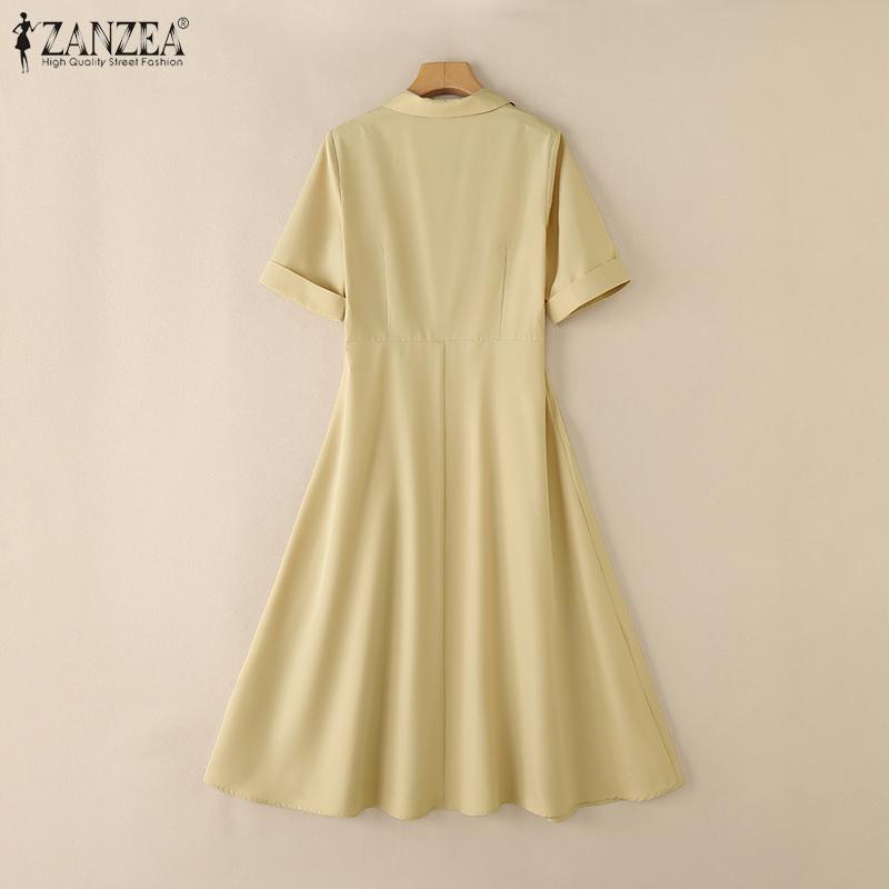 ZANZEA Women Casual Turn Down Collar Loose Summer Short Sleeve Dress