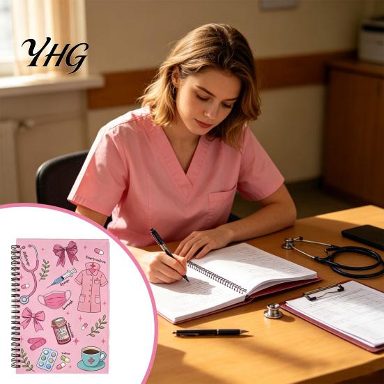 School Writing Notebook Medical Themed Coil Notebook, Double Cover Design Thick Ink-proof Paper Notepad, Spiral Bound Journal for Nursing Students And