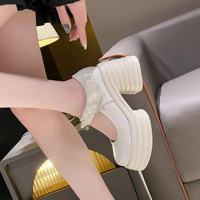 Platform wedding shoes heroine wedding artifact muffin shoes spring shorty Le thick heel pearl Mary Jane bridal high heels