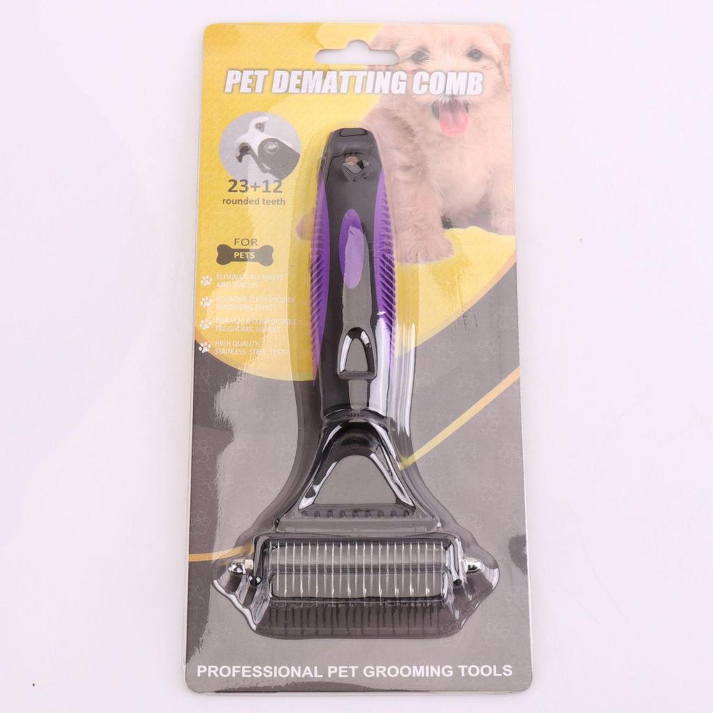 Double-Sided Knot & Shedding Comb for Pets - 23+12 Floating Hair Rake for Cats & Dogs