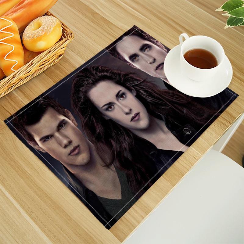 

Twilight Print Linen Dining Table Mats Alphabet Kitchen Placemat 30X40cm Coasters Pads Bowl Cup Mat 30X45cm-4pcs