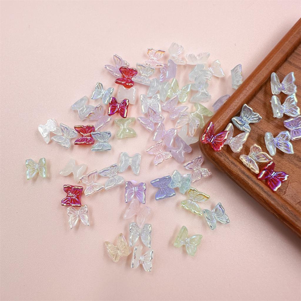 100Pcs 6mm AB Nail Art  Handmade No Holes Butterfly Shape Resion Beads Spacer Beads Loose DIY For Jewelry Makeing Charms Colour