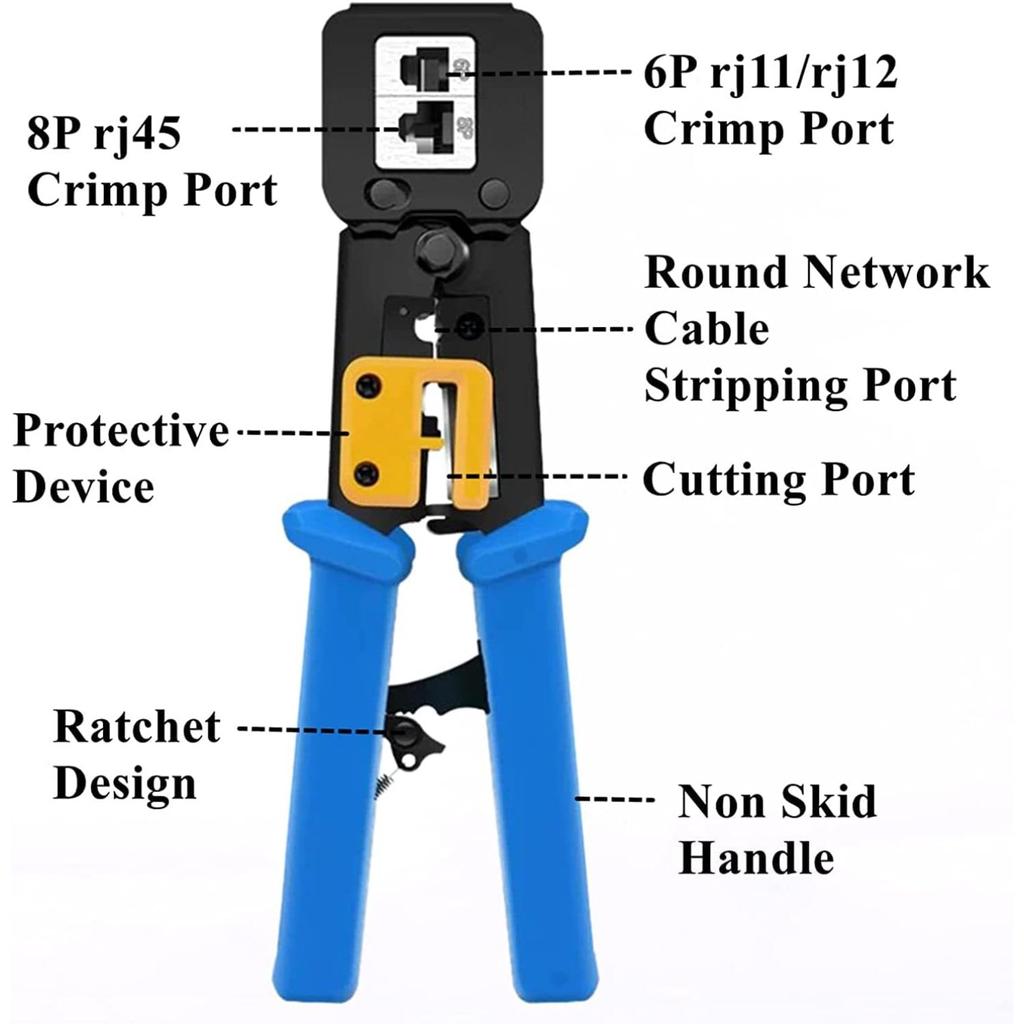 Gaobige rj45 Crimping Tool for Cat6 Cat5e Cat5, Sturdy Crimper for rj45 rj12/11 Pass-Through Connectors with 50pcs rj45 Cat5e Pass-Through Connectors