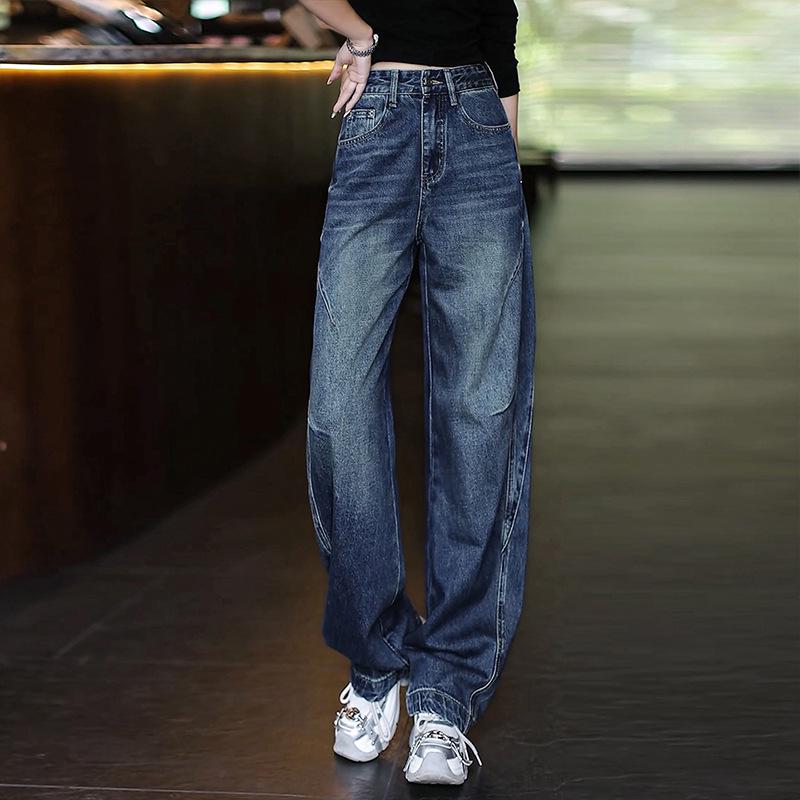 

2026 Women s Blue Wide-Leg Curved Jeans: Loose, Slimming, and Elegant for Spring & Autumn 3XL /31 [Recommended 135-145]