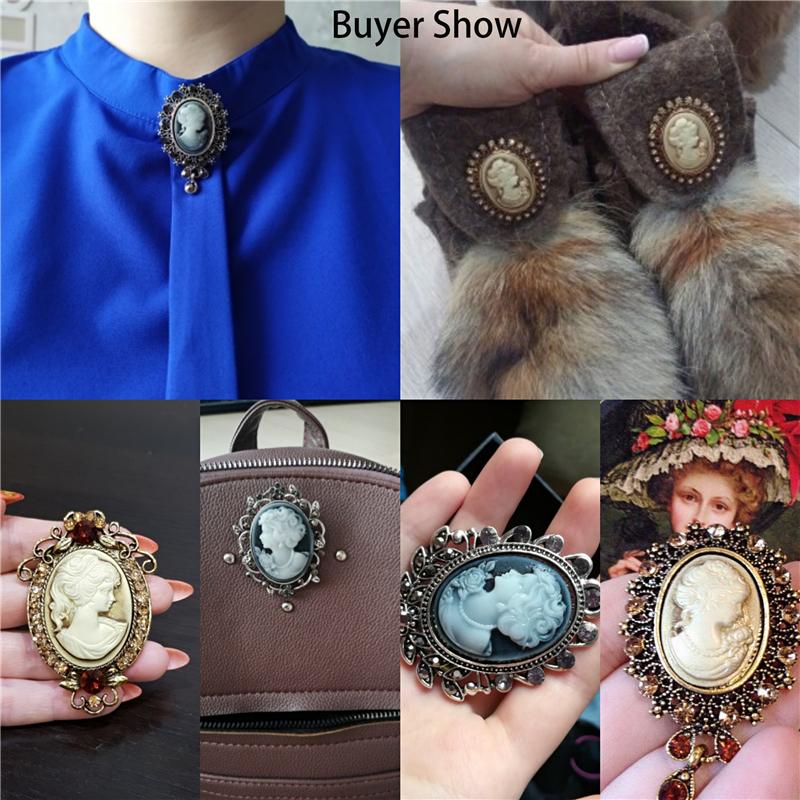 Crystal Rhinestones Cameo Vintage Brooches for Women Queen's Cameo Beauty Head Brooch Pin Clothing Accessories Girls Gifts
