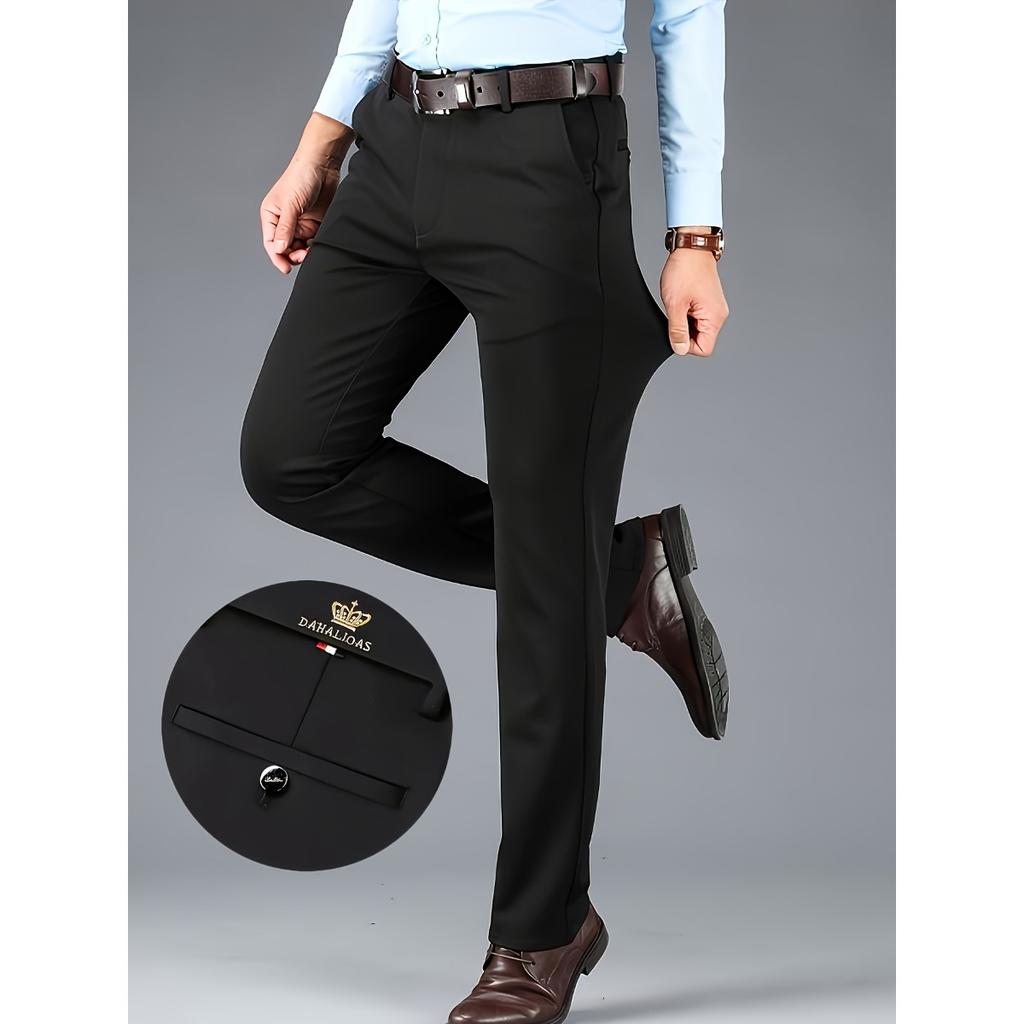 Herren Leichte Business Casual Hose - Mittelhohe Taille Einfarbig Bürohose, Knopfverschluss, Vielseitige Professionelle Kleidung, Minimalistisches Design
