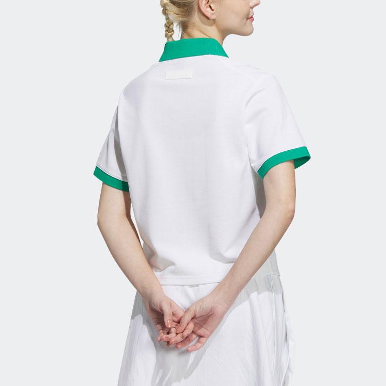 Adidas Verbiage Print Dual Button Ribbed Short Sleeve Polo Shirt Women Tops White IP3941