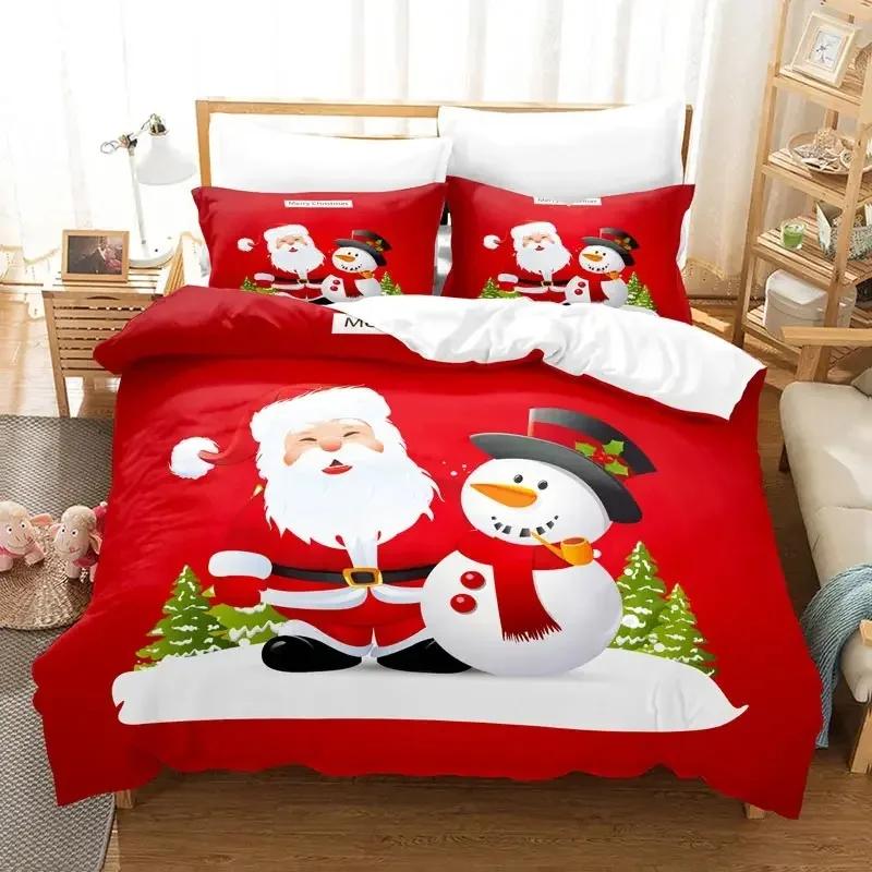Christmas Bedding Set Polyester Duvet Cover Quilt Comforter Pillow Case 3D Red Double Full King Queen Twin Single Bedroom