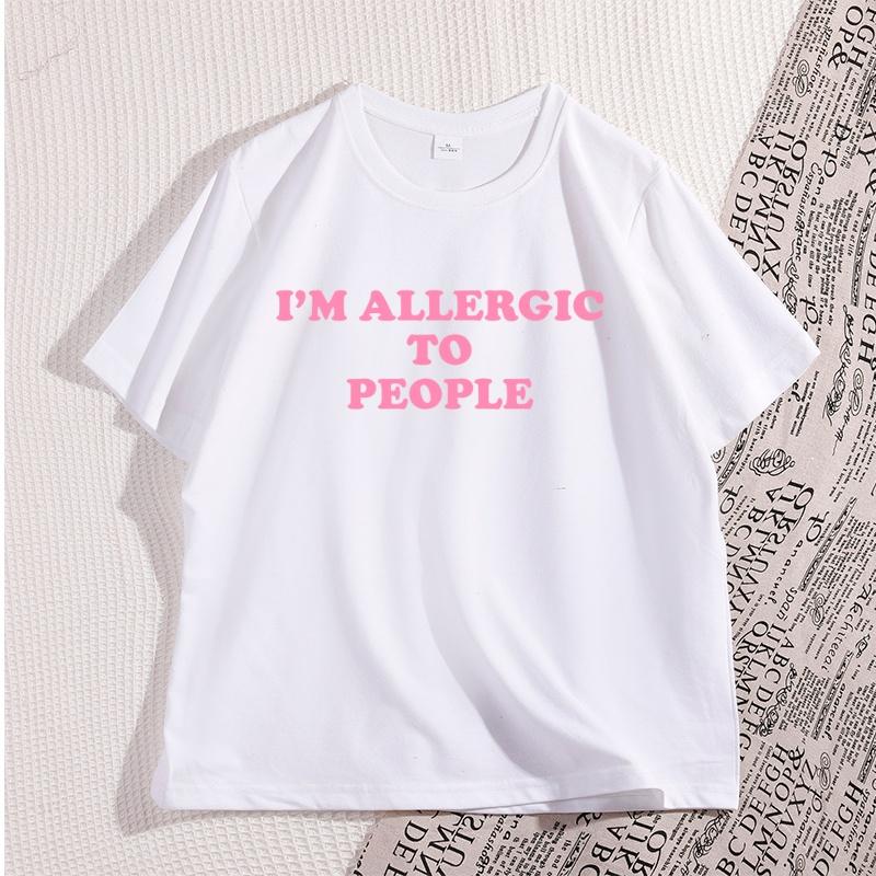 Allergic To People T-Shirt Men Funny Tee Y2K Graphic T Shirts Casual Short Sleeves Round Neck Tee Streetwear Loose Tshirt M белый