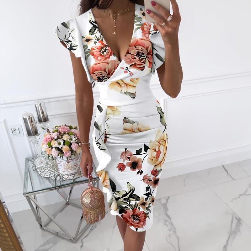 

BITCED Женские летние платья на бедрах с v-образным вырезом и тонкой талией, с рюшами и рюшами M