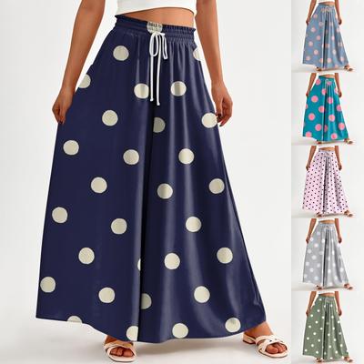 Pantalon Imprimé à Jambe Large pour Femme avec Poches Taille Haute Cordon de Serrage Ample Décontracté
