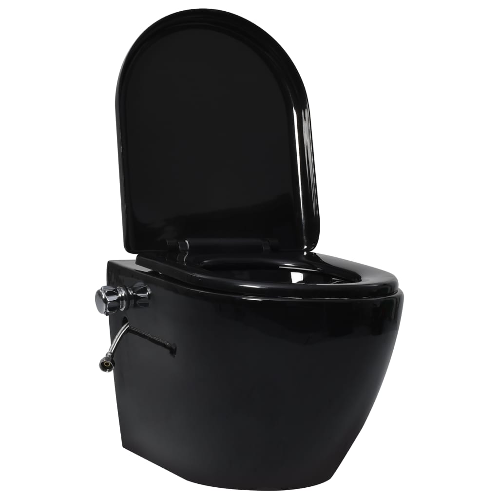 Wall Mounted Toilet without Rim Flush and with Bidet Function Ceramic Black