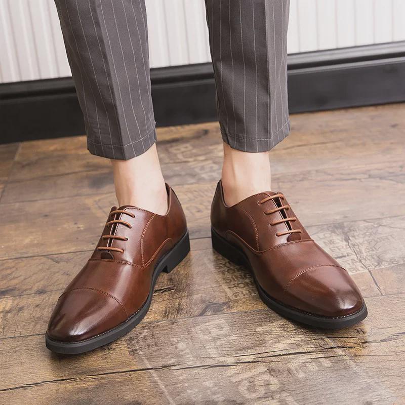 2024 Jaro & Podzim Pánské Velké Velikosti Šněrovací Oxford Kožené Boty - Černé Profesionální Kancelářské Formální