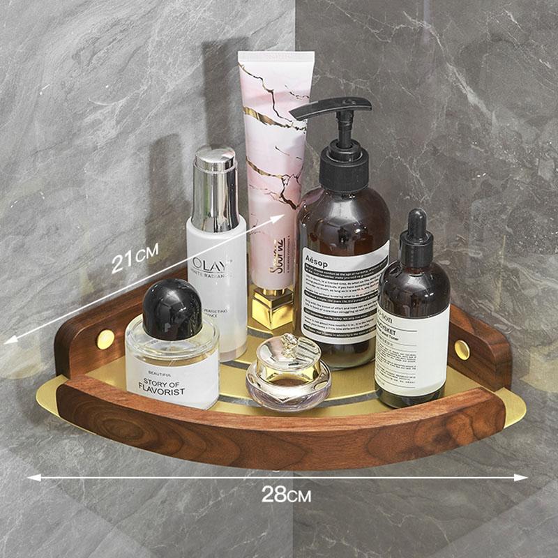Wood Bathroom Shelving Shampoo Shower Storage Rack Triangular Shelving Wall Mounted Bathroom Corner Shelf Aluminum Brushed gold