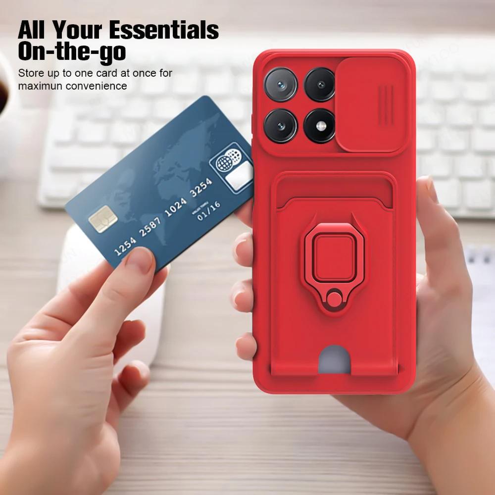 Slide Camera TPU Case For POCO X6 Pro 5G X5 X4 X3 Pro NFC M5S M5 M6 Pro C65 Shockproof Wallet Phone Back Cover Card Slot Case